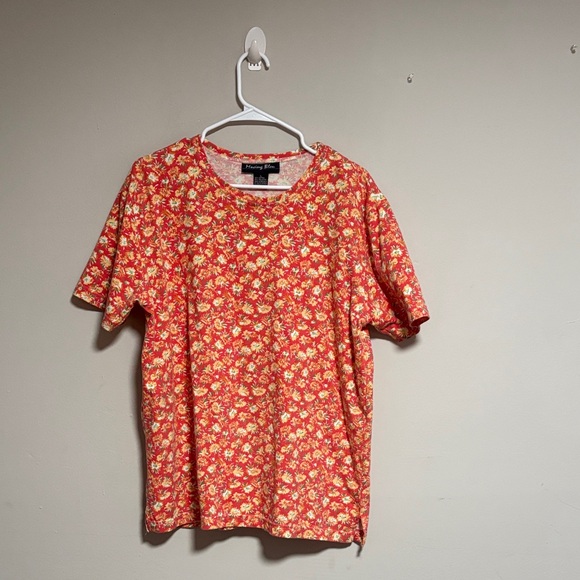 Moving  Blue Red Floral Women's Top - Picture 4 of 7